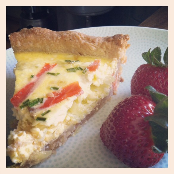 Smoked Salmon Quiche with Sauteed Leeks and Chevre