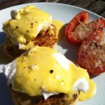 Crab Cake Eggs Benedict with Roasted Tomatoes